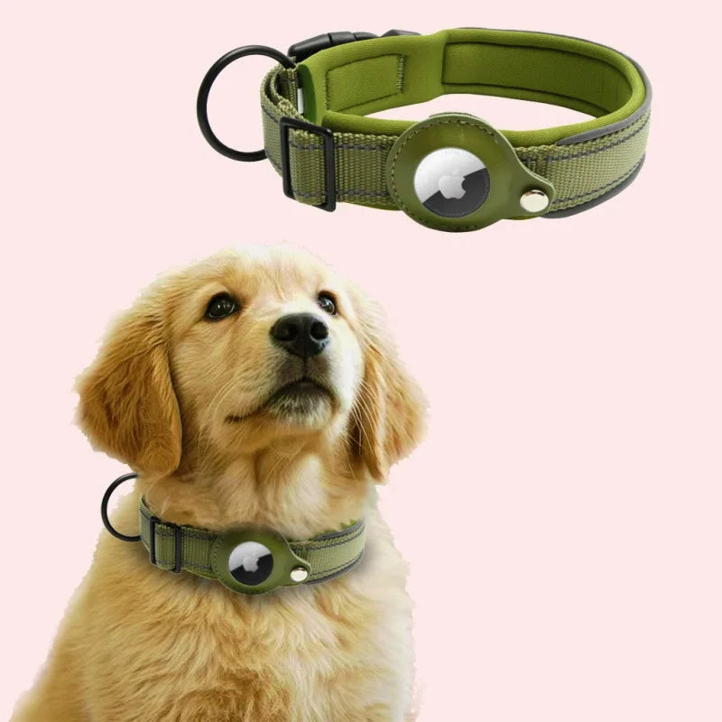 For AirTag Dog Collar Reflective Dog Collar Padded Collars AirTag Holder Case Adjustable Pet Collar for Small Medium Large Dogs