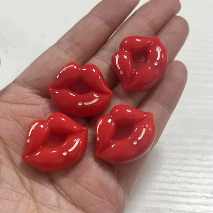 10Pcs Kawaii Hot Sweet Red Pink Large Glossy Lip Soild Color Lipstick Star Love Heart Resin Art Charms Decor Diy Junk Phone Case