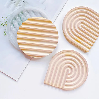 Geometric Tray Resin Mold Epoxy Resin Wave Shaped Silicone Molds for Cup Mat Holder DIY Home Decor Gypsum Ornaments Making Mould