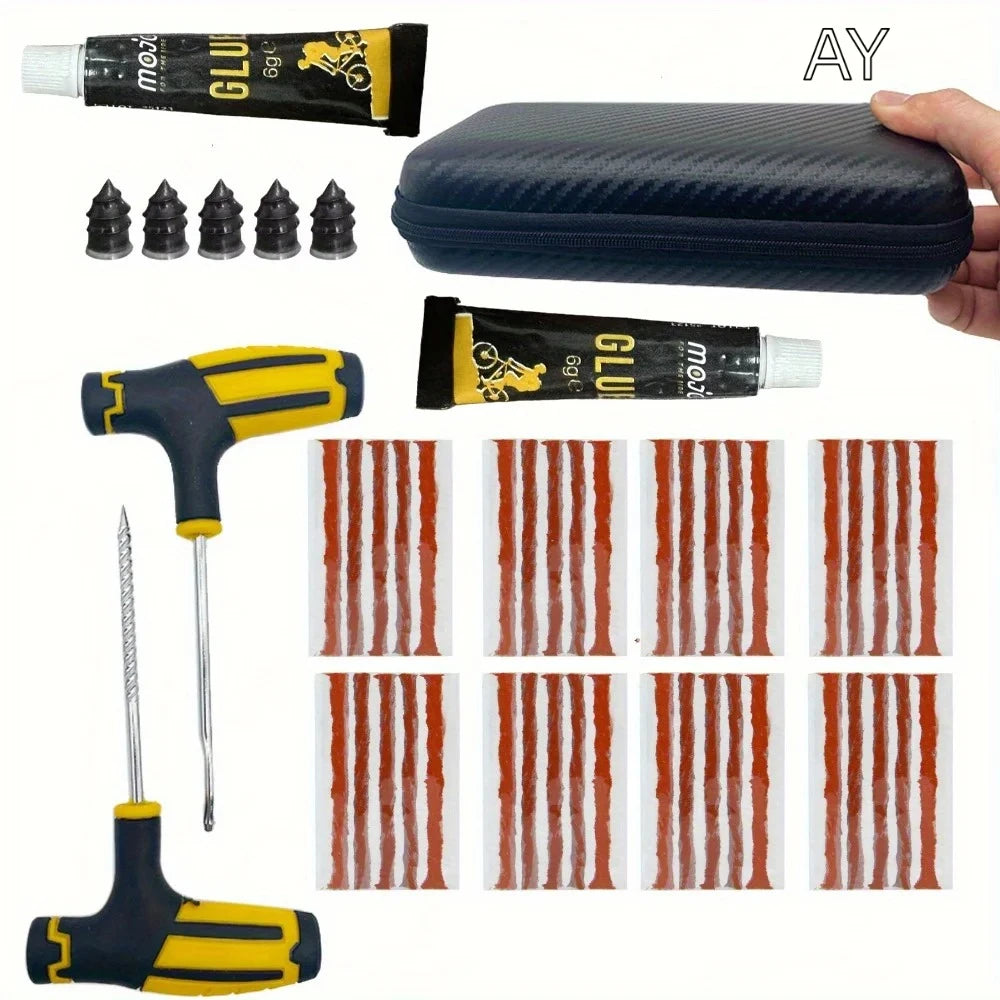 Emergency Tire Repair Kit - Quick Fix Heavy-Duty Glue & Rubber Strips for Cars/Trucks/RVs Puncture, On-the-Go Safety