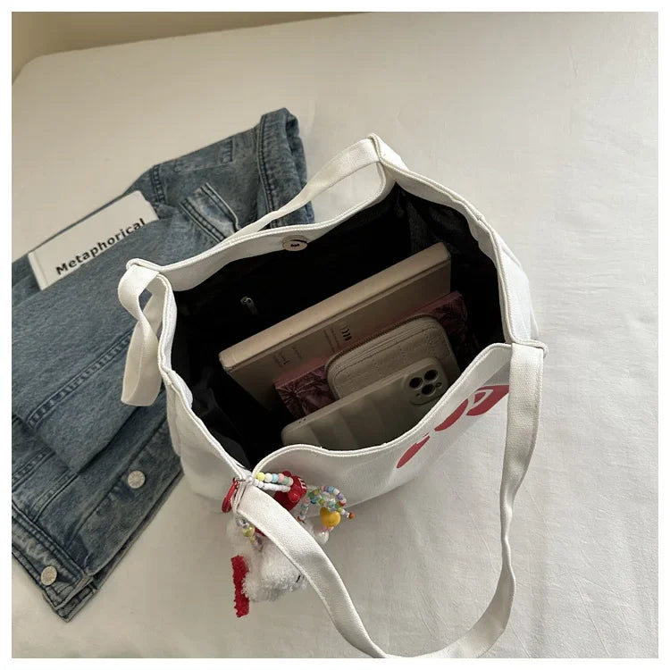 Cute Canvas Bag Hello Kitty Women's Canvas Handbag - Large Cute Cartoon Shoulder Bag Fashion Multi functional Commuter Handbag