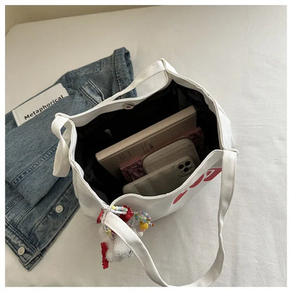 Cute Canvas Bag Hello Kitty Women's Canvas Handbag - Large Cute Cartoon Shoulder Bag Fashion Multi functional Commuter Handbag