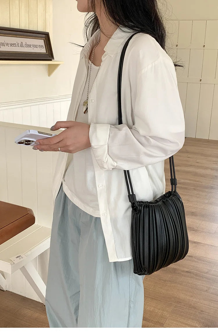 Summer Fashion New Crossbody Bag Women's PU Single Shoulder Mini Bag Luxury Versatile Pleated Casual Small Square Bag
