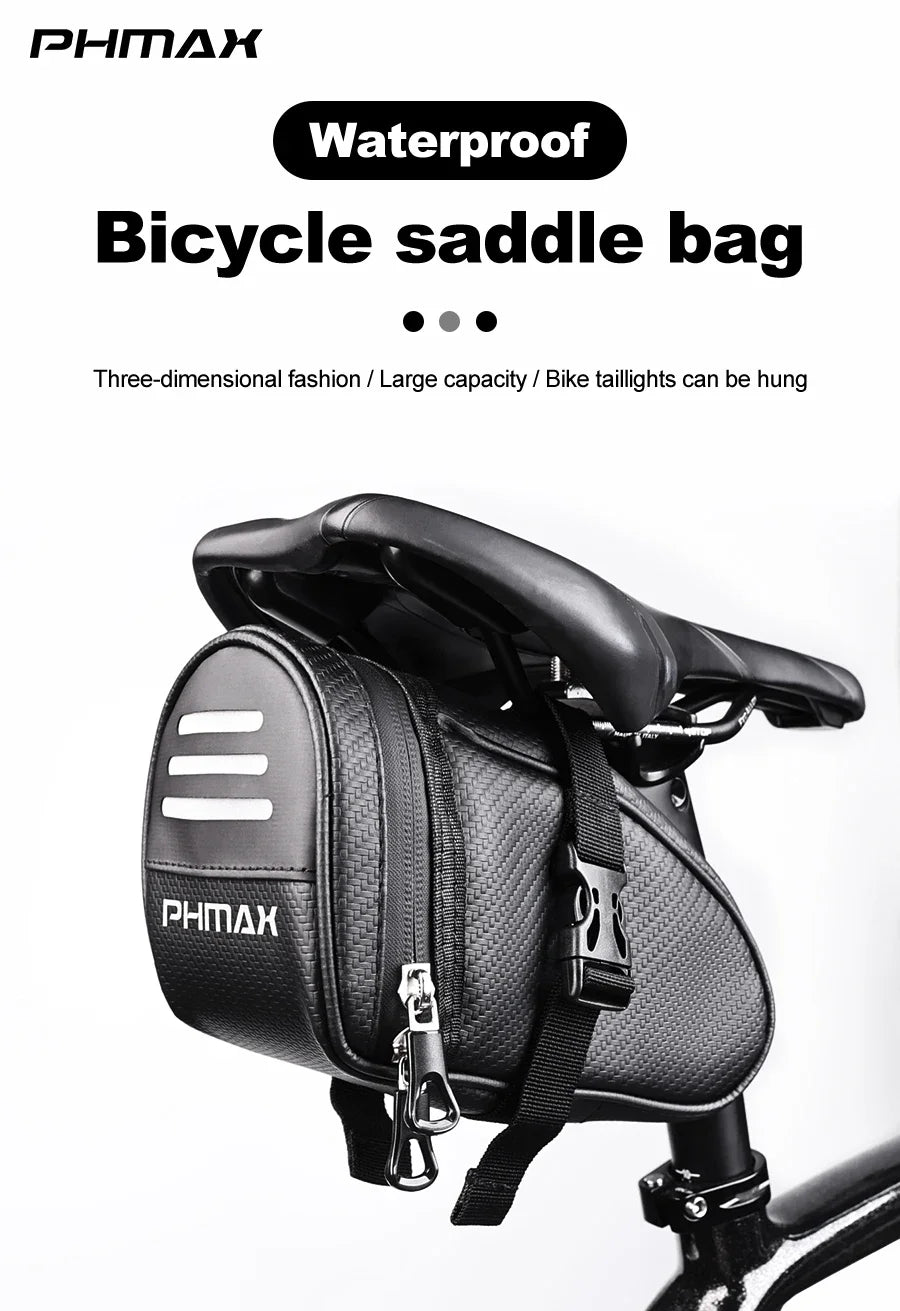 PHMAX Bike Saddle Bag Large Capacity MTB Bicycle Saddle Bag Waterproof Road Bike Rear Bag Riding Bicycle Accessories