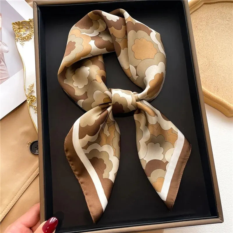 Luxury Print imitation Silk Square Scarf Women Spring Neck Tie Shawl Wraps Female Hair Hand Wrist Headkercheif Hijab Bandana