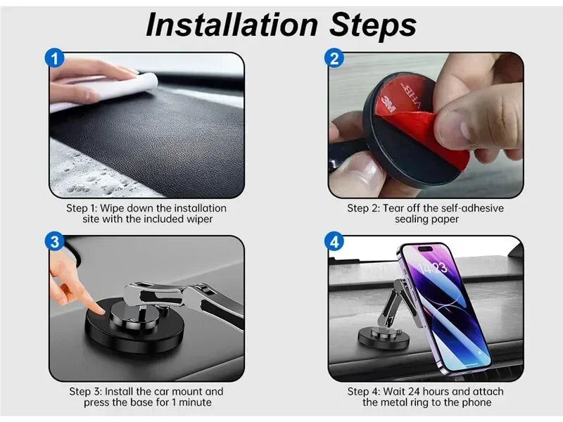 Foldable Universal Car Magnetic Holder Dashborad Alloy Magnetic Car Mount Smartphone Mobile Bracket For iPhone15 Samsung Xiaomi