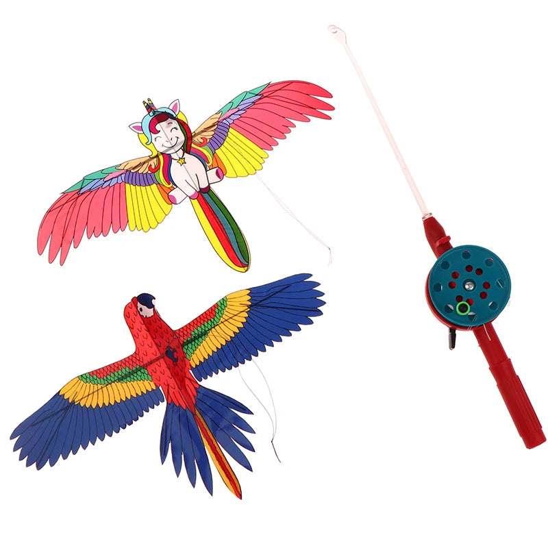 Cartoon Children Kite Mini Plastic Toys Kite + 40cm Hand Brake Fishing Rod Outdoor Fun Sports Toys Kites For Kids Gifts