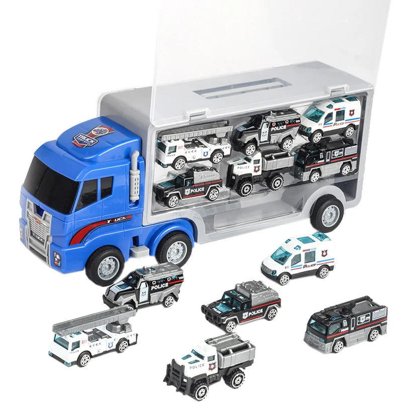 10 In 1 Construction Toys Truck Storage Die-cast Vehicle Transporter Car Set Excavator Dump Truck Digger Backhoe for Kids Gift