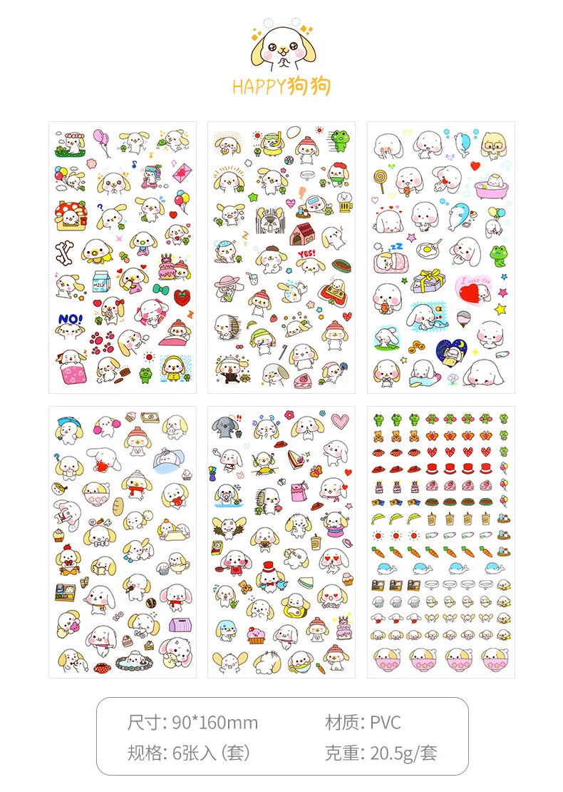 6Pcs/Lot Waterproof Cartoon Transparent Pvc Stickers DIY Hand Account Diary Decorative Stickers Kawaii Phone Cup Stickers