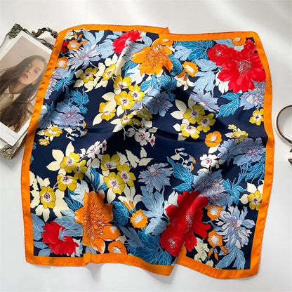 Luxury Print imitation Silk Square Scarf Women Spring Neck Tie Shawl Wraps Female Hair Hand Wrist Headkercheif Hijab Bandana