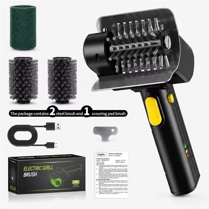 Hippcron Rechargeable Electric Grill Brush 1100 RPM – 304 Stainless Steel Barbecue Cleaning Tools Ergonomic Non-Slip Handle