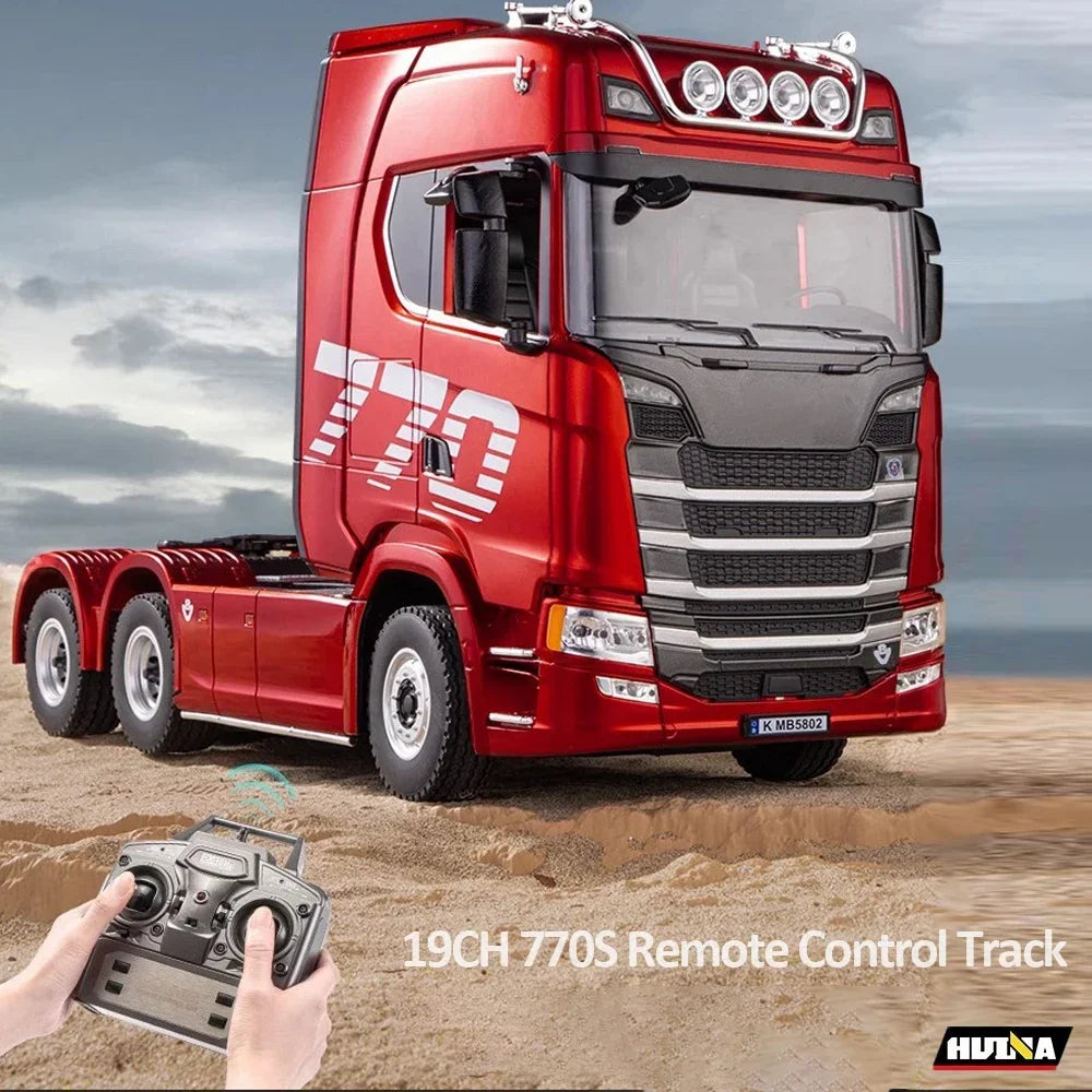 HUINA 1501 770S 1/18 19CH 2.4G RC Alloy Tractor Truck Engineering Trailer Truck with Light and Sound Toys for Boys Adults Gifts