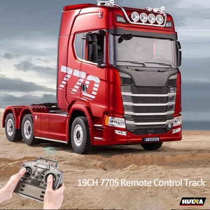 HUINA 1501 770S 1/18 19CH 2.4G RC Alloy Tractor Truck Engineering Trailer Truck with Light and Sound Toys for Boys Adults Gifts