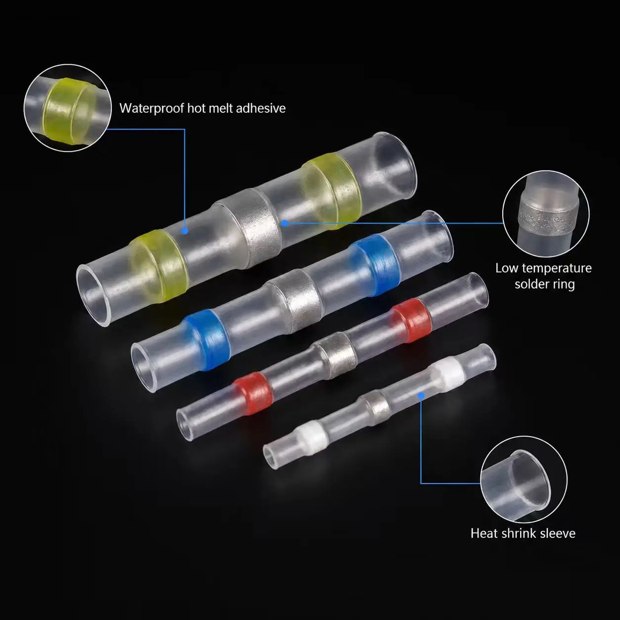 50-500PCS Waterproof Heat Shrink Solder Seal Wire Connectors 26-10 AWG Adhesive Butt Splice Terminal Kit for Cable Repair