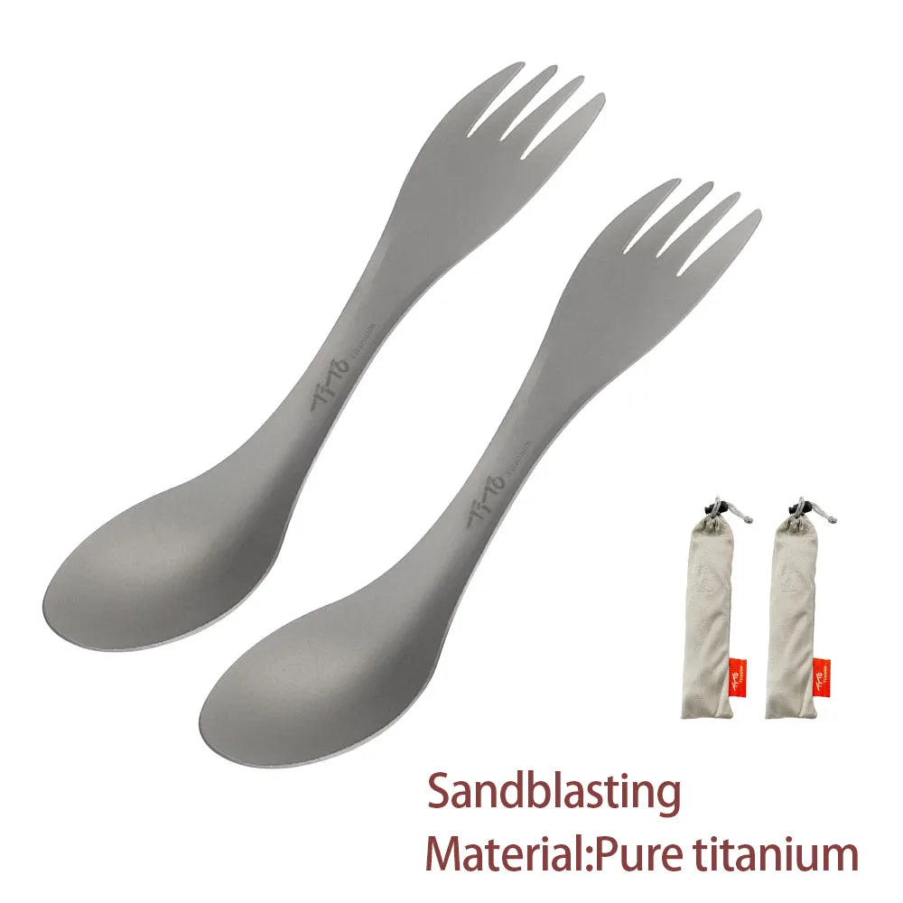 2Pcs Titanium Spork 2-in-1 Spoon Ultralight Cookware Portable Fork Knife Outdoor Camping Picnic Travel Eco-Friendly Flatware