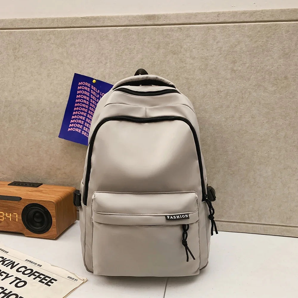 Large Capacity Solid Color Student Backpack Junior and High School Simple Black Travel Backpack