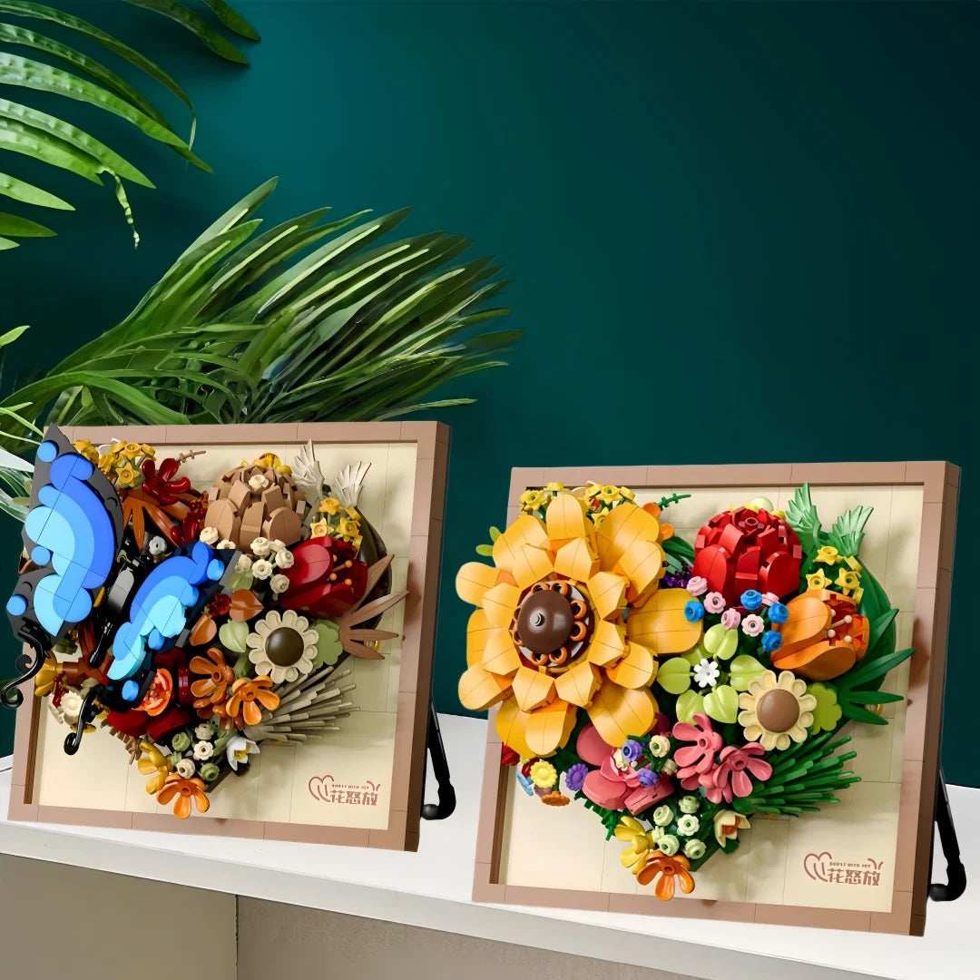 KNEW BUILT Innovative Building Block Flower 3D Photo Frame Ornament-Ideal DIY Decor,Gift for Girl,Wall Hanging & Educational Toy