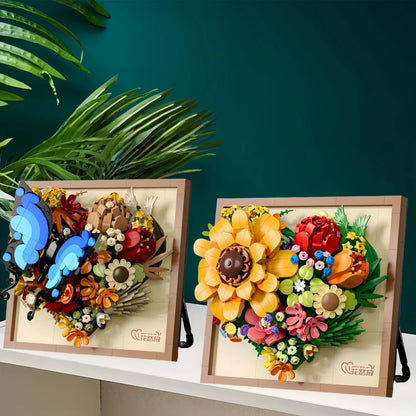 KNEW BUILT Innovative Building Block Flower 3D Photo Frame Ornament-Ideal DIY Decor,Gift for Girl,Wall Hanging & Educational Toy
