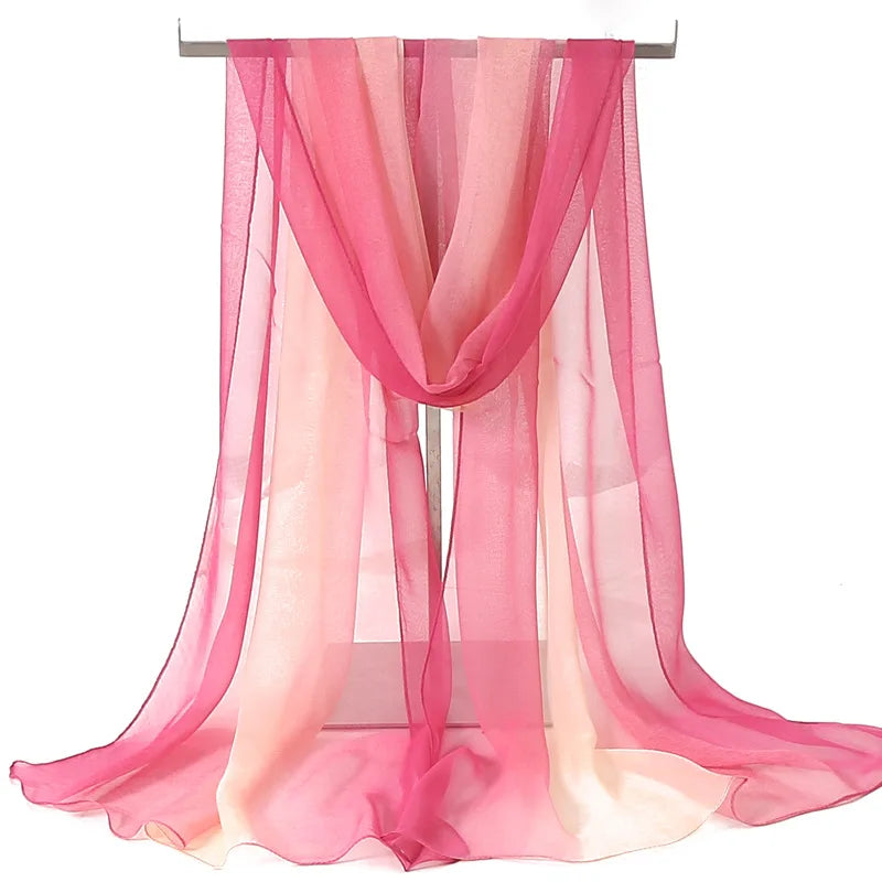 Four Seasons Thin Soft Chiffon For Women Silky Gradient Printing Beach Georgette Scarf Shawls Long Wraps Beach Sunscreen Hijab