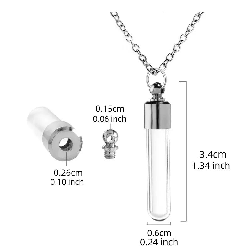 Stainless Steel Glass Cremation Cylinder Tube Urn Pendant Memorial Necklace Ashes Holder Keepsake Cremation Jewelry