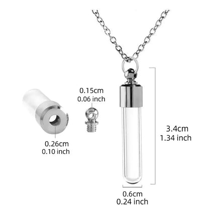 Stainless Steel Glass Cremation Cylinder Tube Urn Pendant Memorial Necklace Ashes Holder Keepsake Cremation Jewelry