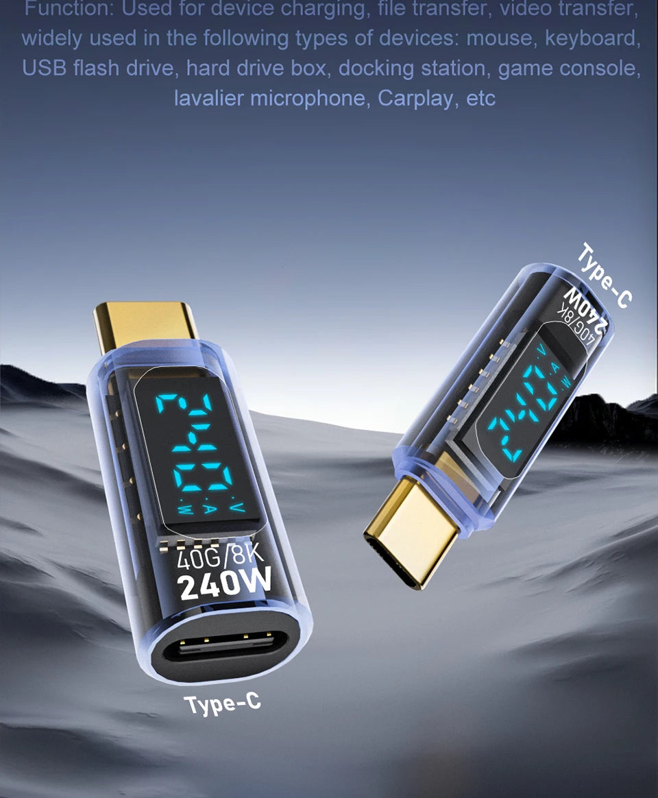 40Gbps USB4 Type C Adapter Digital Display USB 4 80Gbps Thunderbolt 4/5/3 Cable Connector USB-C to USB-C OTG 240W 8K for Laptop