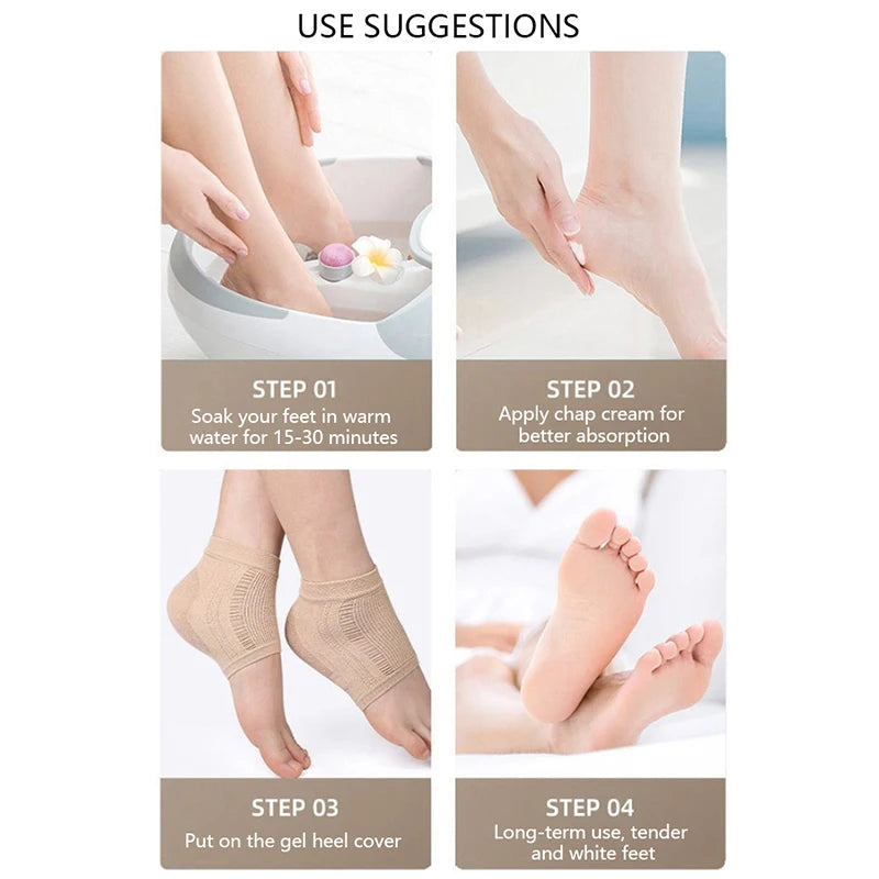 2PCS Gel Silicone Heel Protector Sleeve Heel Pads Heel Cups Plantar Fasciitis Support Feet Care Repair Cushion Half-yard Socks