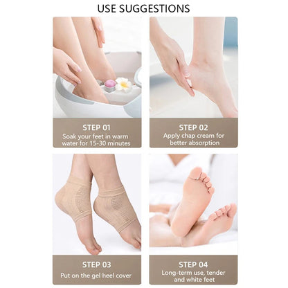 2PCS Gel Silicone Heel Protector Sleeve Heel Pads Heel Cups Plantar Fasciitis Support Feet Care Repair Cushion Half-yard Socks