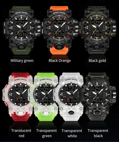 SANDA Luxury G Style Men's Electronic Watch Outdoor Sports LED Analog Digital Chronograph Military Dual Display 50M Waterproof