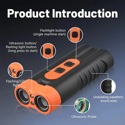 2025 Dual Head Ultrasonic Dog Repeller USB Rechargeable High-Power Anti-Bark Training Device with LED Flashlight