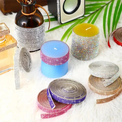 1 Yard Self Adhesive Crystal Rhinestone Sticker Diamond Ribbon DIY Sticker Rhinestones Arts Crafts Tape Car Phone Decoration