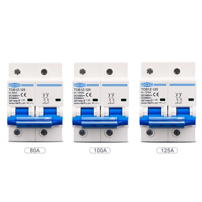 TOMZN 2P 1000V DC MCB TOMZN 80A 100A 125A Circuit Breaker PV System C Curve Battery Main Switch