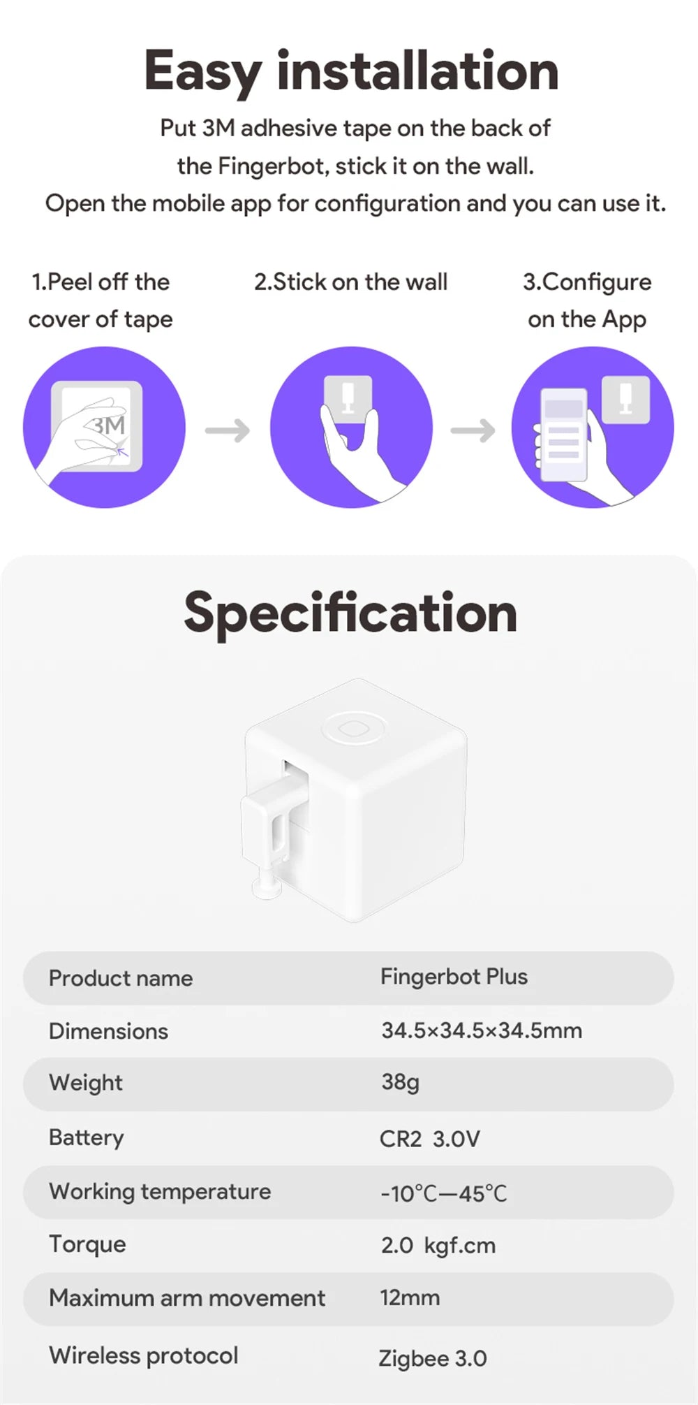 New Zigbee Smart Fingerbot Plus Switch Button Pusher Touch Arms Fingerbot Tuya Smart Life Control Work with Alexa Google Alice