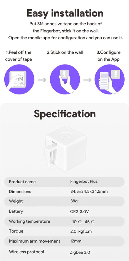 New Zigbee Smart Fingerbot Plus Switch Button Pusher Touch Arms Fingerbot Tuya Smart Life Control Work with Alexa Google Alice