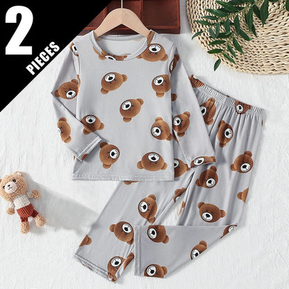 2-Pcs Children's Casual Cute Home Service Suit Boy Casual Joker Bear Print Short Sleeve Girl Comfortable Joker Sweet Shorts Suit