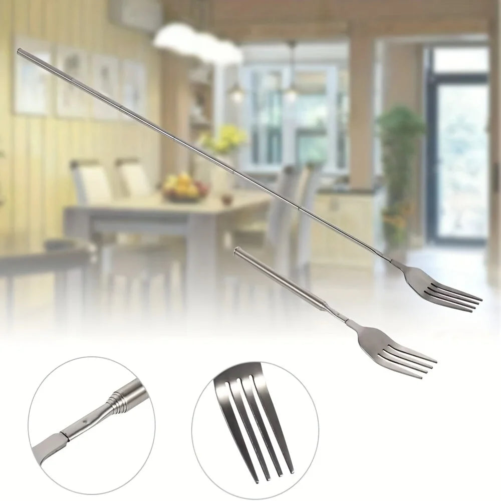 1pc Expandable Stainless Steel Fork- 8.7 To 25.4 Inches, Adjustable Length for BBQ, Durable and Portable Design