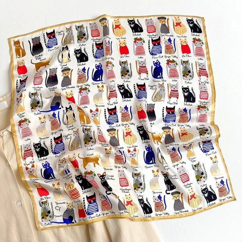 53cm Silk Printed Hijab Scarf for Women Silk Floral Print Small Scarf Fashionable and Versatile Scarf Neck Protector Hijab