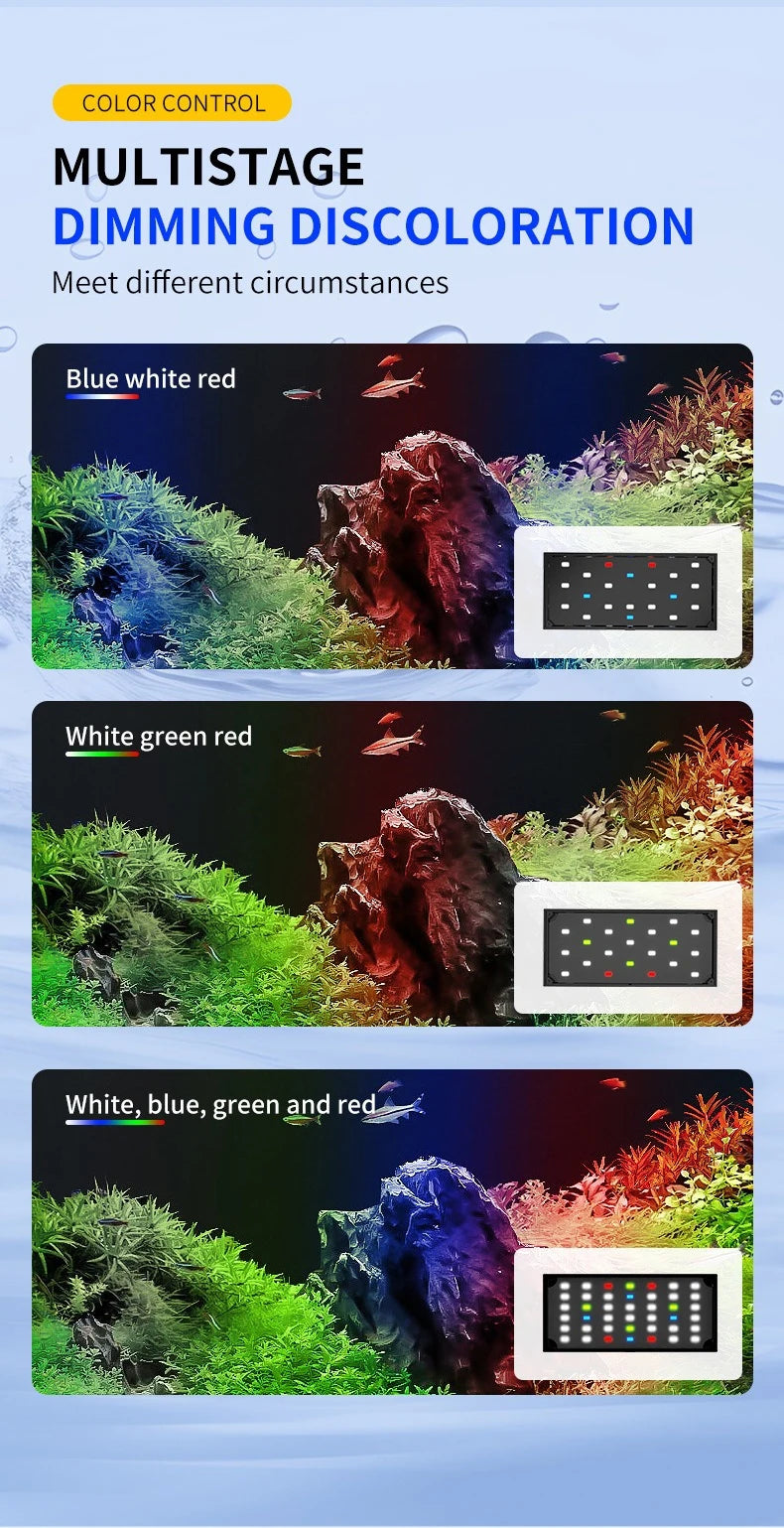 USB Aquarium LED Light Full Spectrum Aquatic Plant Grow Lamp Fish Tank Adjustable Brightness Dimmable Timed 360° Rotatable Light