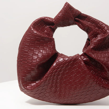 Vintage Faux Leather Woven Pattern Handbag, Knotted Crescent Bag, Pleated Cloud Bag, Women's Party Dress, Burgundy Wallet, Elegant Evening Bag (Random Pattern)