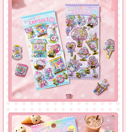 Kawaii Capsule Sparkling 3D Stickers Scrapbooking Diy Journal Stationery Sticker Cute Deco Art School Supplies