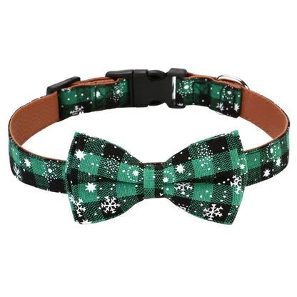 Christmas Dog Collar with Bow Tie, Classic Plaid Red Green Dog Collars with Removable Bowtie Christmas Collars for Large Dogs