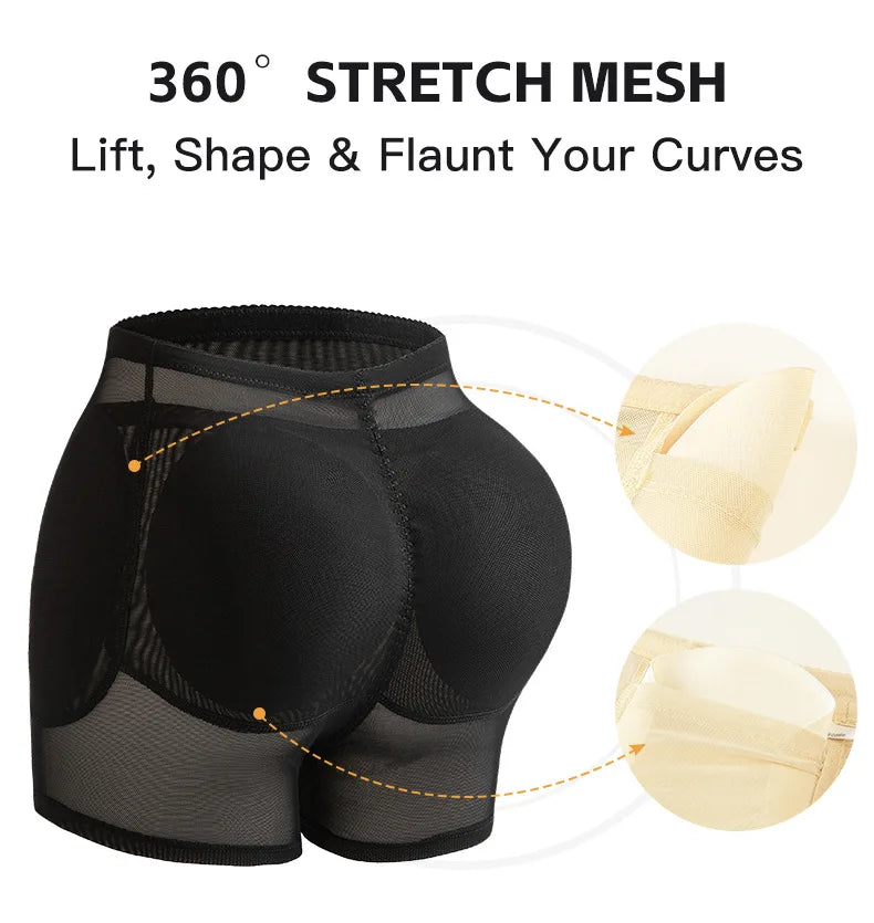 Women 4-Pad Butt Lifter Panties High Waist Tummy Control Shapewear Hip Enhancer Mesh Briefs Belly Slimming Body Shaper Shorts