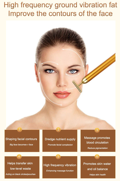 24K Electric Face-Lifting Rose Gold Stick T-Shaped Tacial Massager Skin Tightening Electric Beauty Instrument