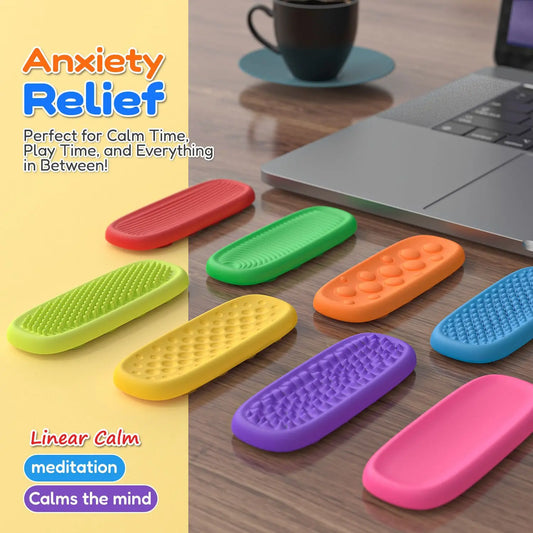 Soft Silicone Texture Sensory Strip Fidget Toy Worry Stone with ADHD Color Card - Relieves Boredom Work Anxiety Tool