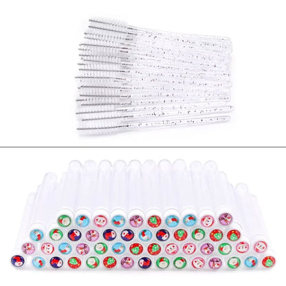 100/50pcs Christmas Eyelash Brush Tube Reusable Eyebrow Brushes Mascara Wand Dust-proof Storage Tubes Cosmetics Makeup Tools