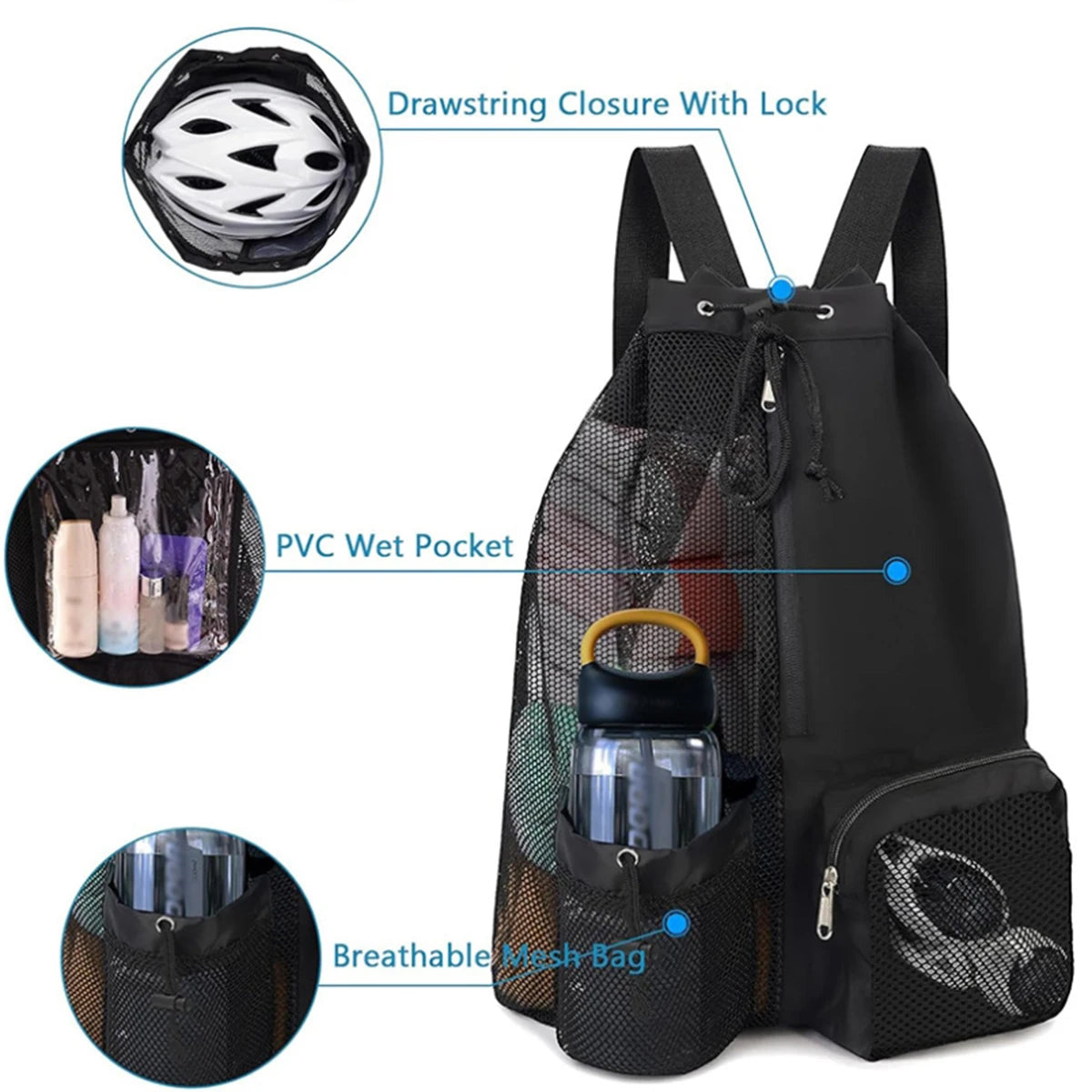 Drawstring Beach Storage Bag Sports Backpacks Basketball Bag Men Women Beach Backpacks Summer Swim Rucksack Mesh Sports Bag