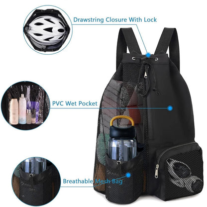 Drawstring Beach Storage Bag Sports Backpacks Basketball Bag Men Women Beach Backpacks Summer Swim Rucksack Mesh Sports Bag