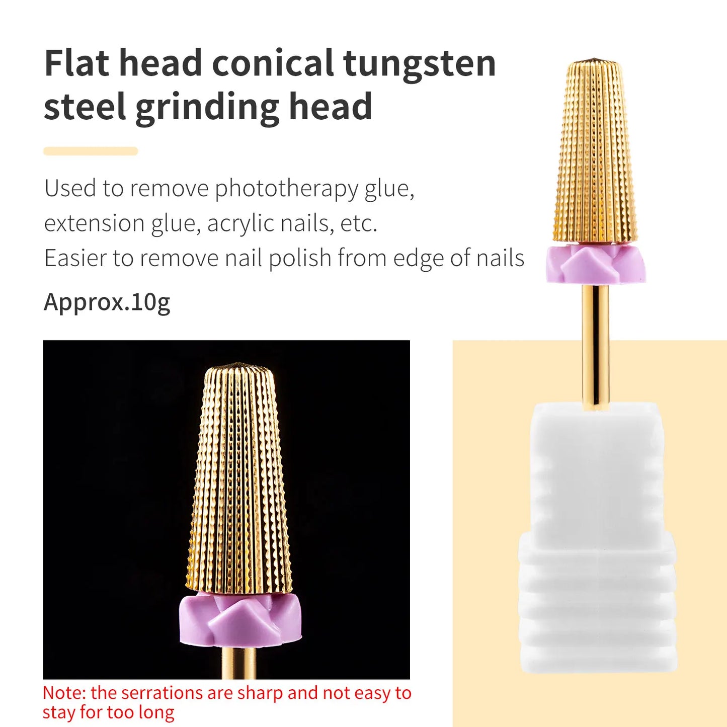 5 In 1 Tungsten Carbid Nail Drill Bits Milling Cutter For Remove Nail Polish UV Gel Tapered Safety End Cut Manicure Tools Golden