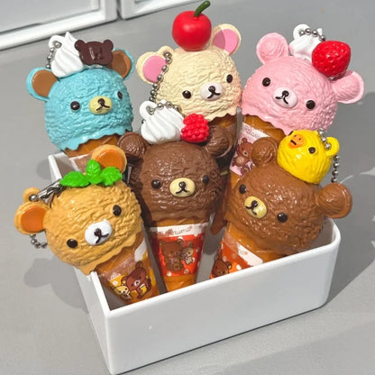 Anime Cute Kawaii Capsule Blind Box Toy Ice Cream Bear Bead Chain Hanging Bag Doll Toy Model Decoration Pendant Children'S Gift