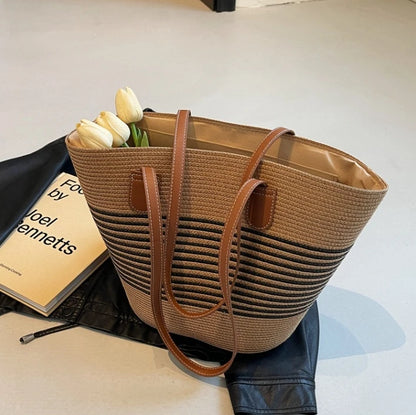 Straw bag bag women's summer inswind 2024 new beach seaside outdoor travel vacation large capacity shoulder bag